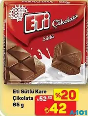 ETİ SÜTLÜ KARE ÇİKOLATA 65 G